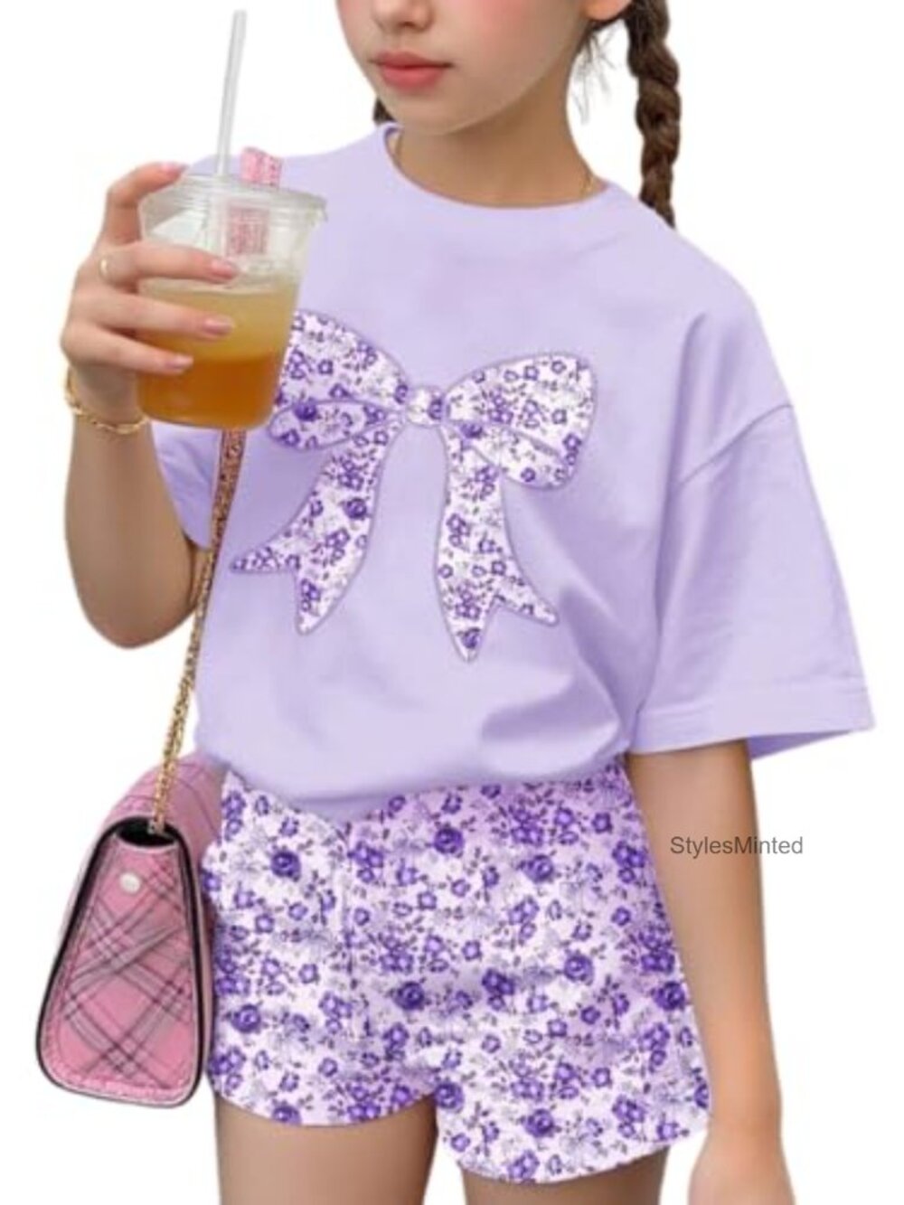 Toddler Girls 2 Piece Short Set Bow Tee Floral Shorts Cotton Blend